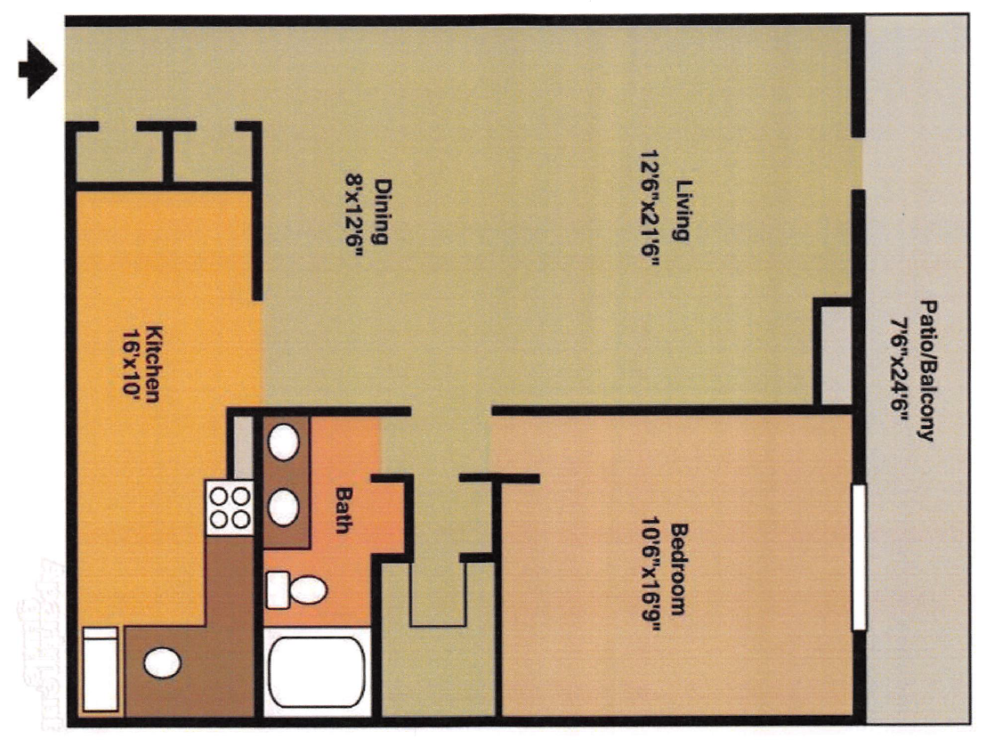 Fairway Tower & Manor Apartments one bedroom floor plan in Akron, OH