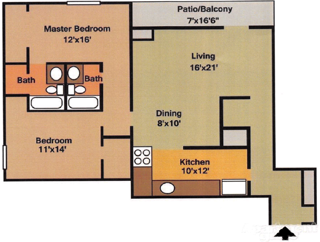 Fairway Tower & Manor Apartments two bedroom floor plan in Akron, OH